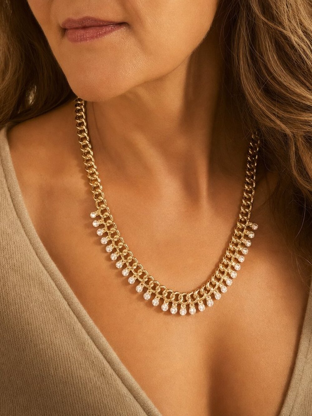 Betsey Johnson Gold Pendant Chain Necklace with Crystal Drops - Women Jewelry